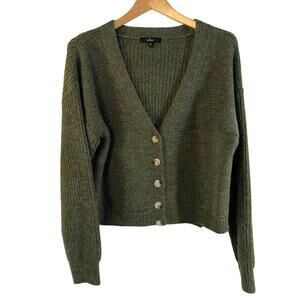 Lulus Came for Cozy Heather Olive Green Button-Up Cardigan Sweater Size S